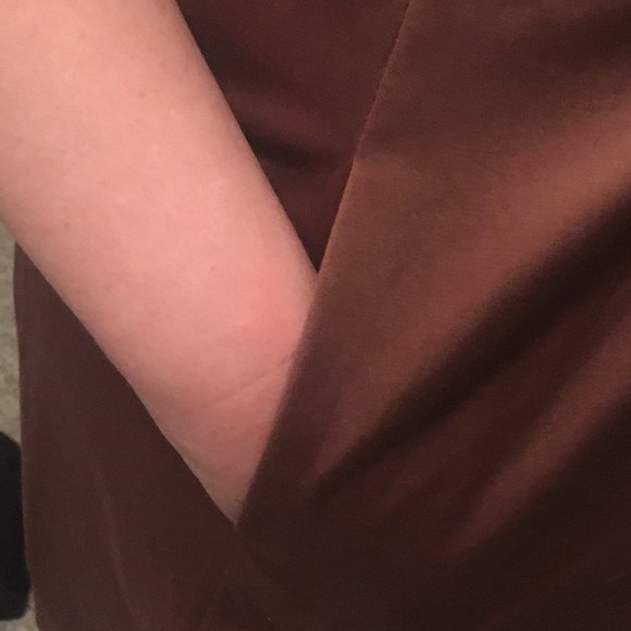 David’s Bridal Cocoa/Chocolate Short Cotton Dress Y-Neck and Skirt Pleating - 2 - Picture 5 of 6